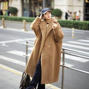 카멜 테디베어 롱 코트